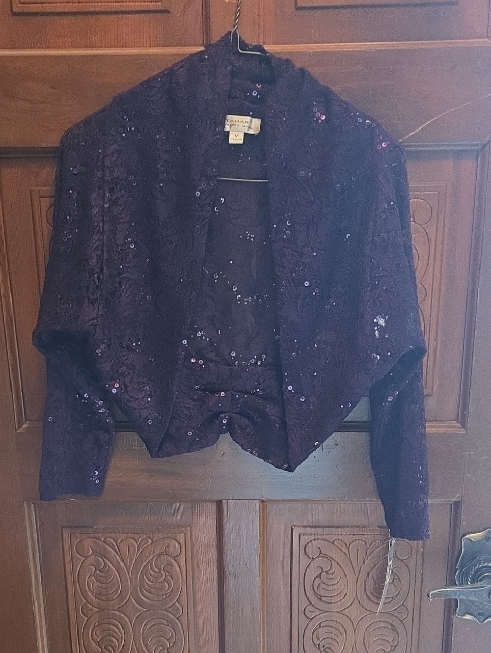 Tahari Purple Sequin Open-Front Shrug